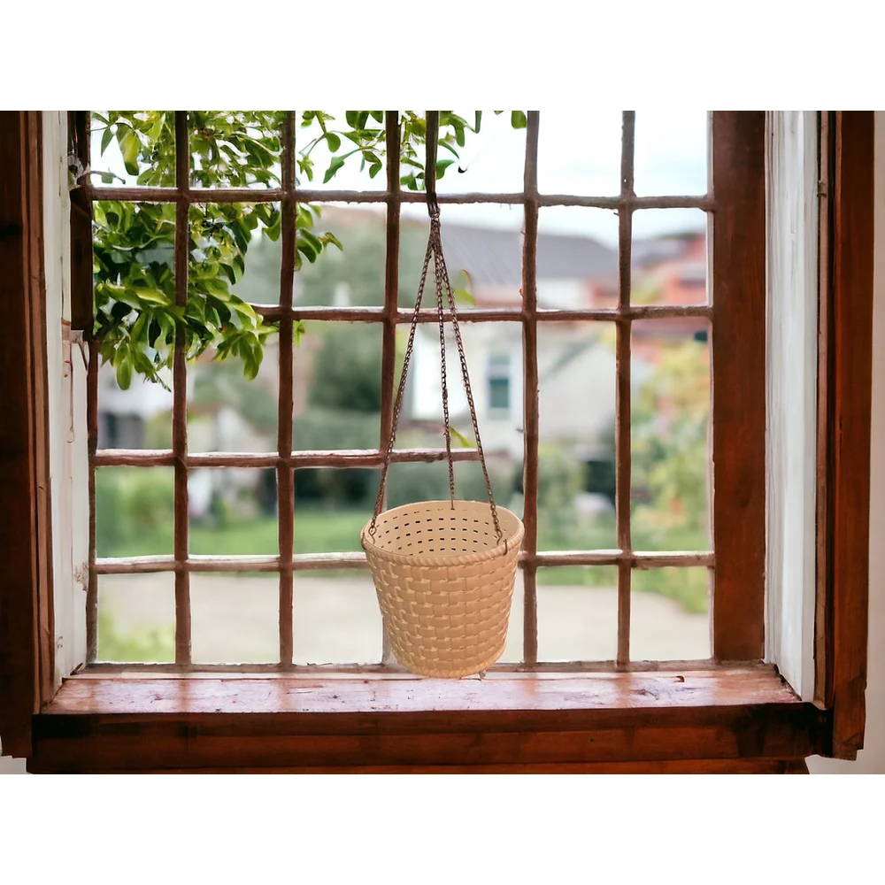 Rare 70s MCM BOHO Basket Original Stickers & Removable Gold Hanging Chains Mint